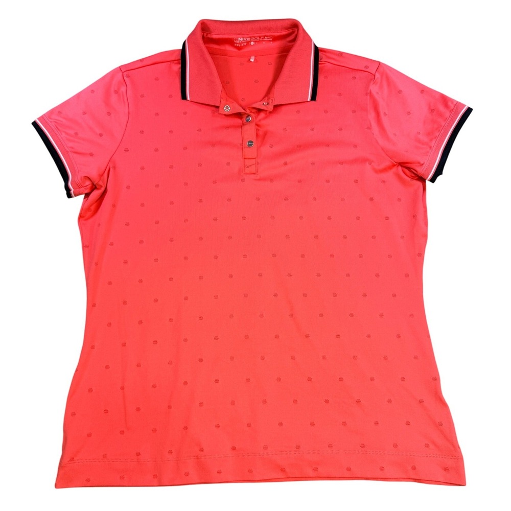 Nike Womens Golf Polo Dri-FIT‎ Tipped Trim Large Coral Pink Performance
